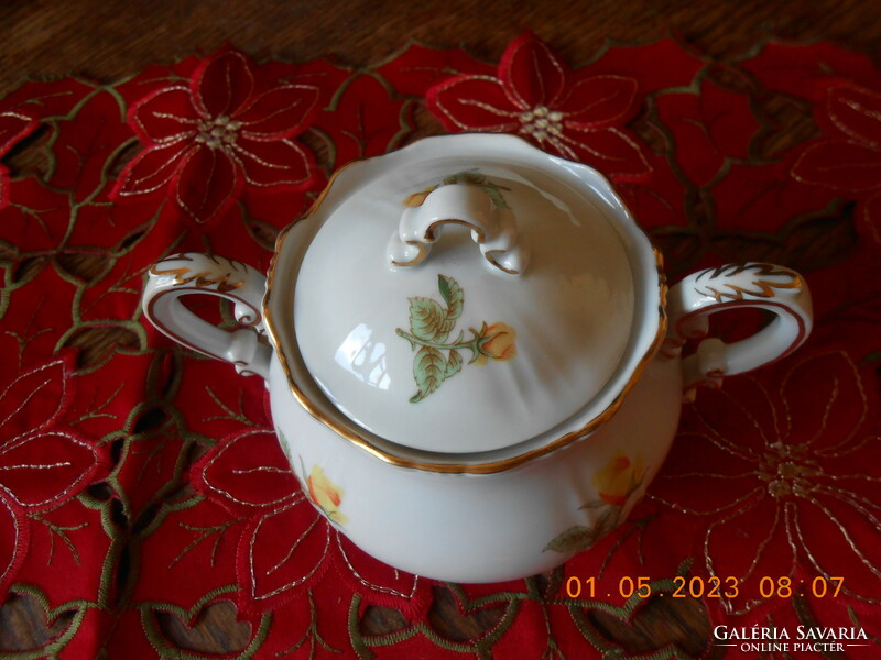 Zsolnay sugar bowl with yellow rose pattern