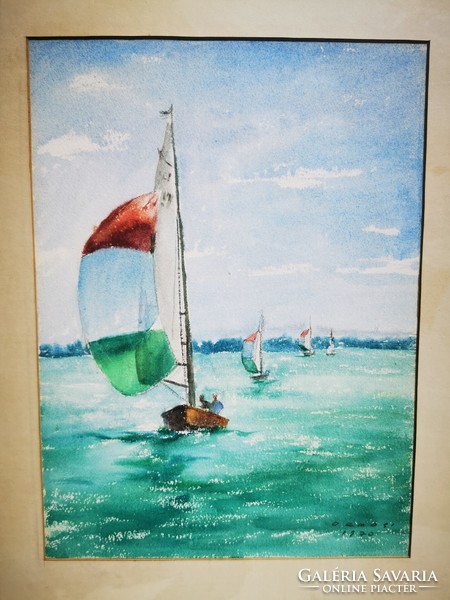 Balaton sailboats, watercolor