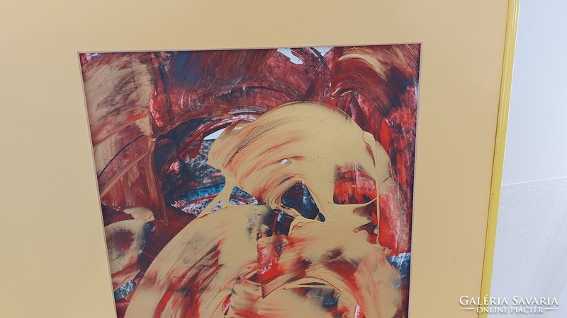 (K) Szignózott absztrakt festmény 51x62 cm kerettel