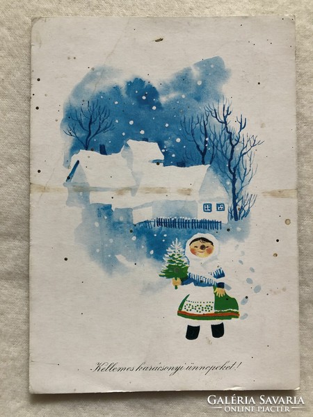 Old Christmas card with drawings - drawing by Károly Kecskeméty -5.