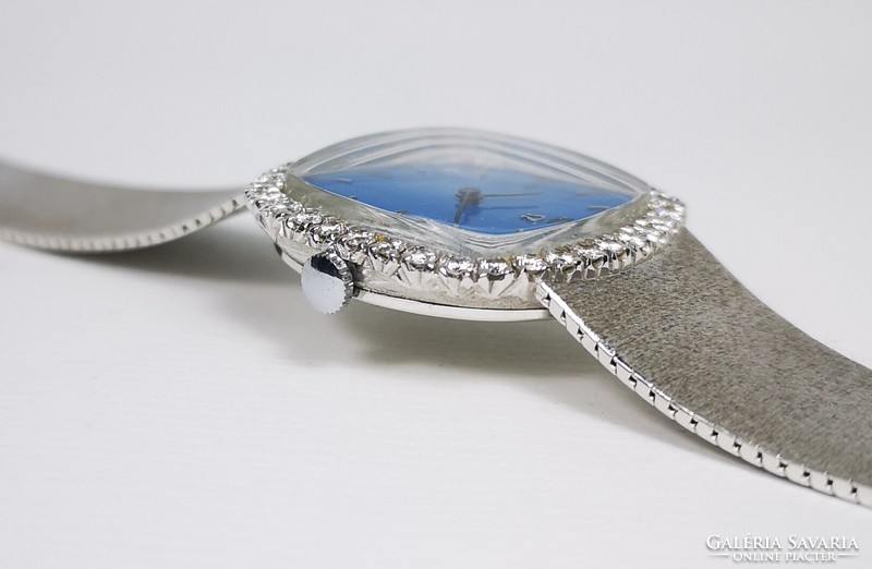 18K white gold bezel-set women's mechanical Omega Deville jewelry watch from 1969