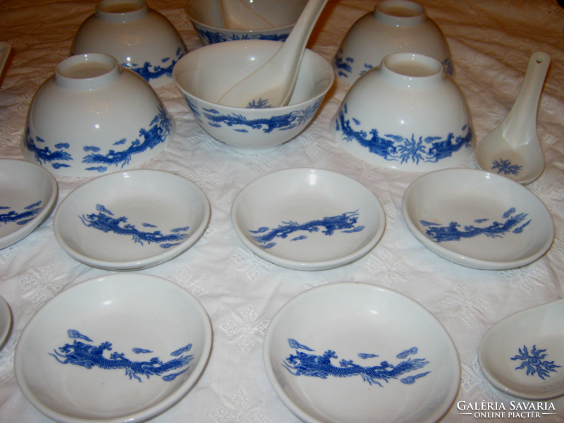 3 X 6 Chinese dragon bowls and spoons