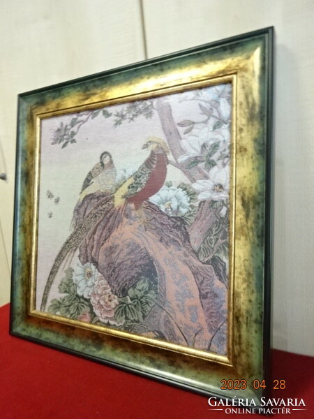 Picture sewn on canvas, pheasant couple, size 47 x 47 cm. Jokai.