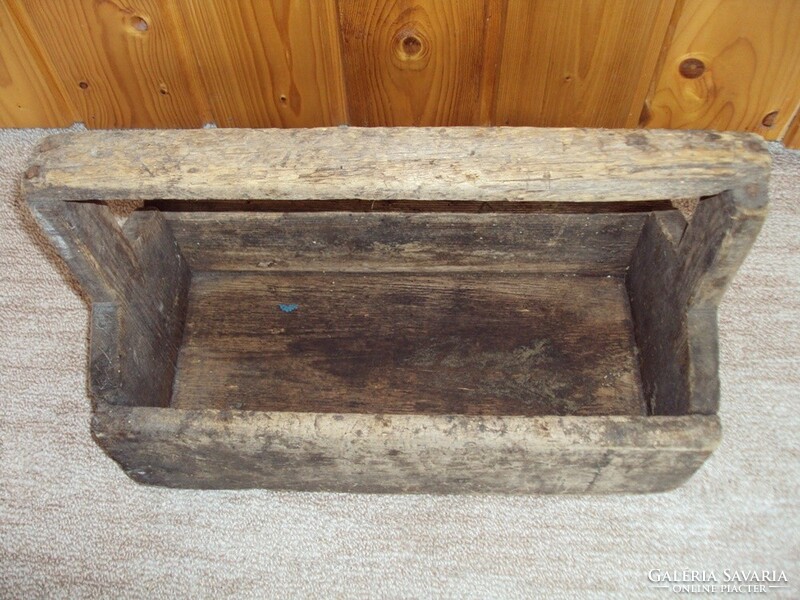Antik régi egyedi fa doboz láda tároló szerszám hordozó szerszámos Loft stílus design