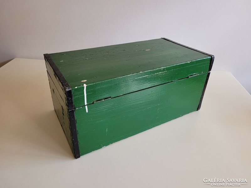 Old iron-clad wooden military chest 63.5 cm wooden chest