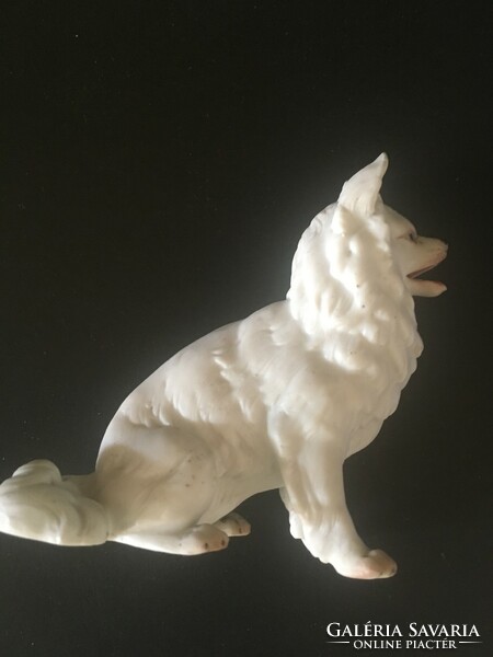 Dog-biscuit porcelain statue-marked/German Spitz?/