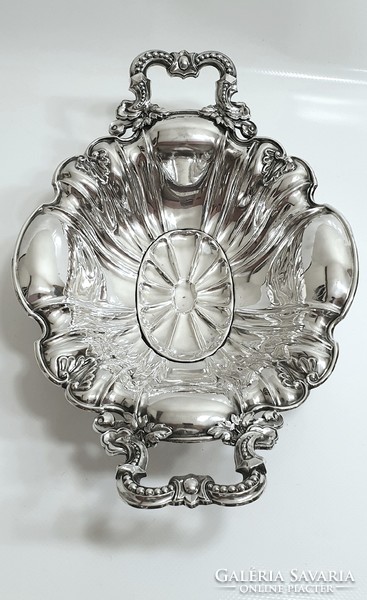 Antik bécsi ezüst (13 lat) bidermeier asztalközép, kínáló, füles tál