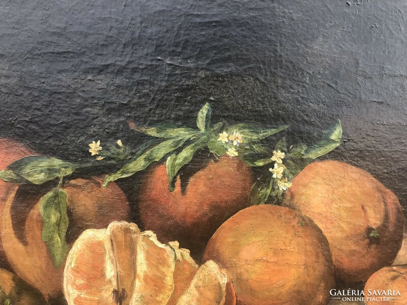 Mediterrán hangulatú szignózott kvalitásos antik gyümölcs csendélet 60 x 72 cm