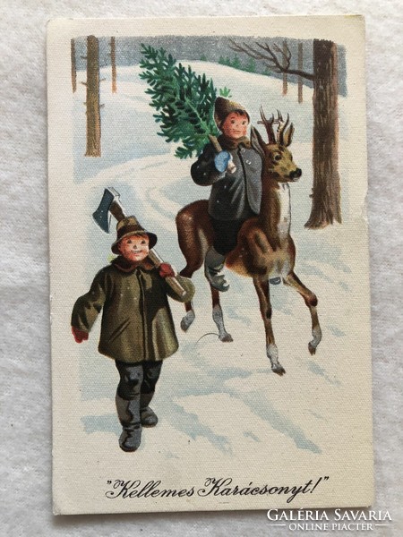 Old cartoon Christmas card -5.