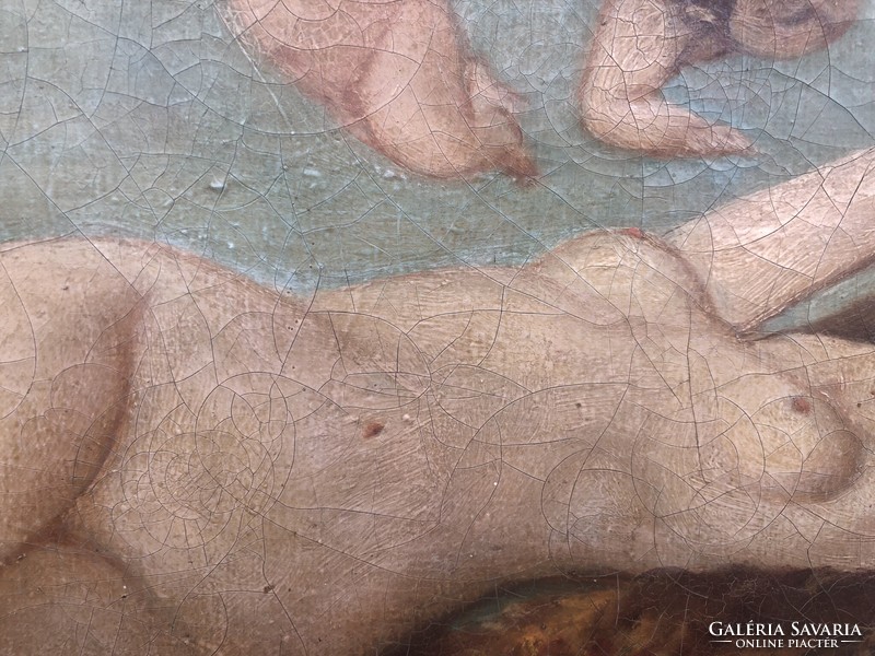 Antik szignózott mitológiai olaj-vászon festmény 63 x 89 cm