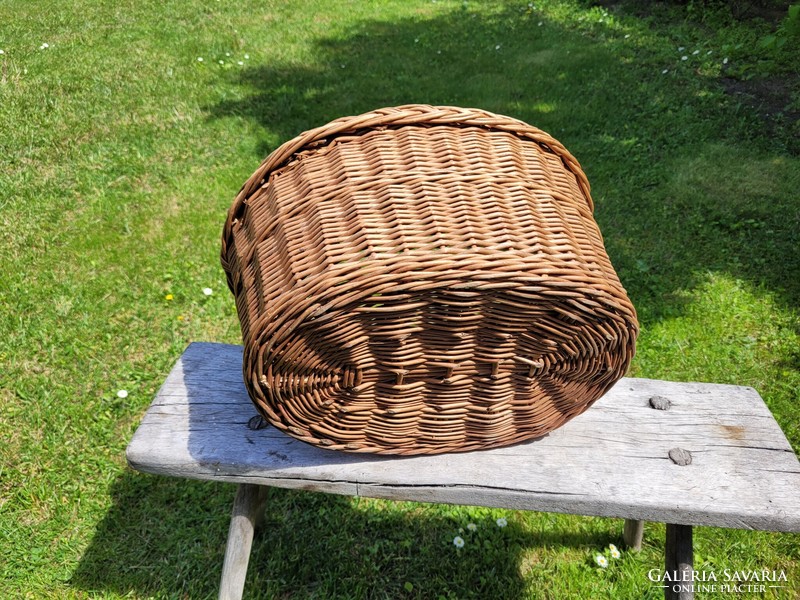 Old wicker basket with handles, 42 cm, vintage cane basket