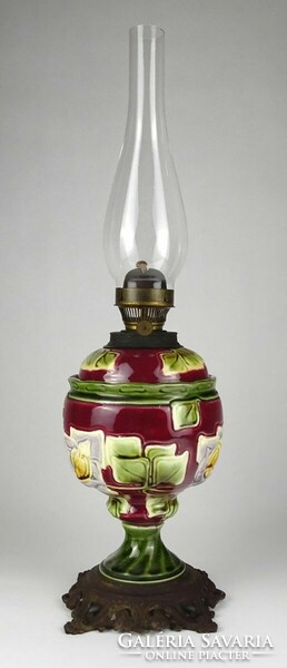 1L975 antique Viennese gebruder brünner secession majolica oil lamp 49.5 Cm