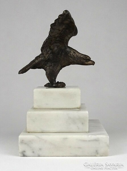 1M921 old bronze trianon turulbird on a marble plinth