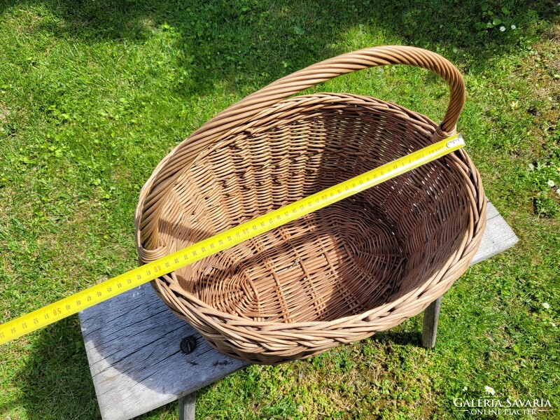 Old wicker basket with handles, 42 cm, vintage cane basket