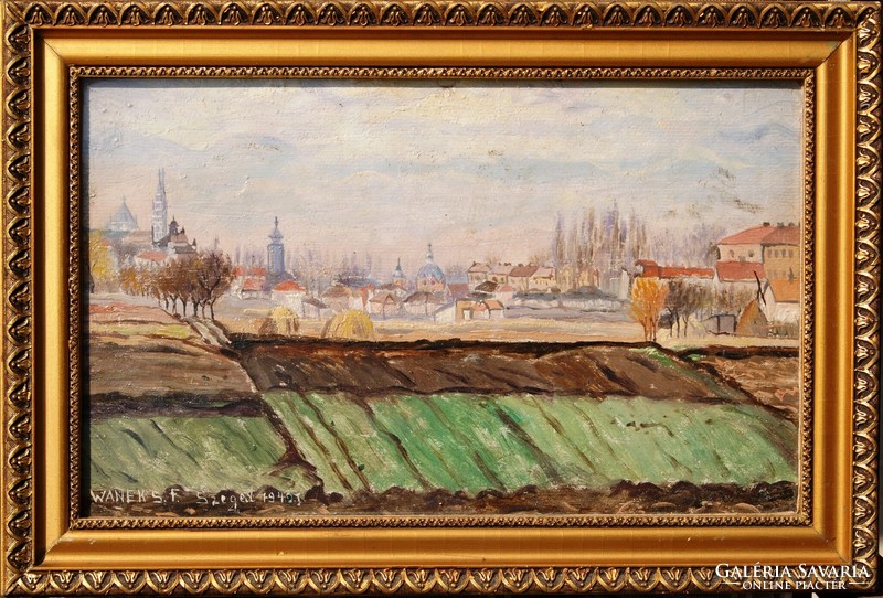 Vanek (Wanek) Ferenc Sándor: Szeged a körtöltésről, 1940 - olaj-vászon festmény, keretezve