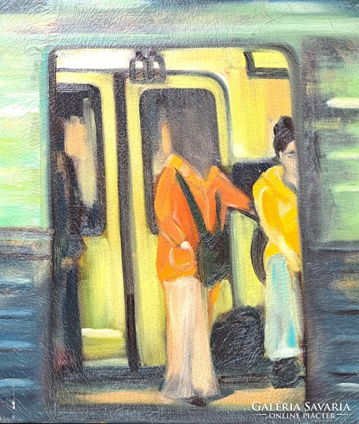 Traveling on the subway - oil painting on canvas - public transport