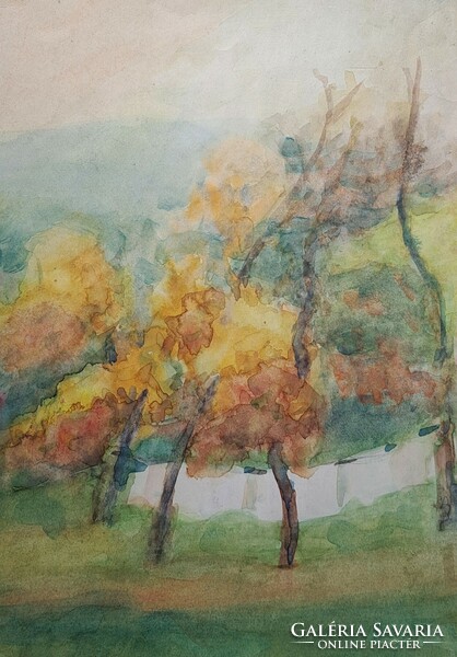 Őszi fák - akvarell tájkép