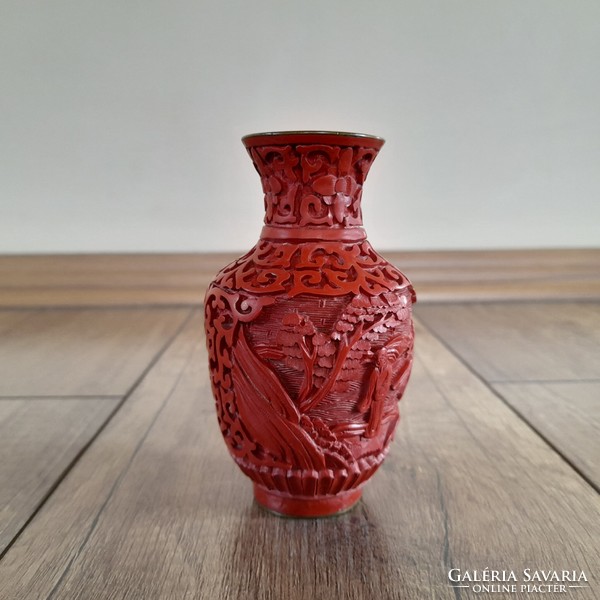 Old Chinese cinnabar vase with figures