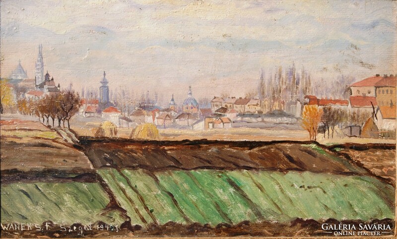 Sándor Ferenc Vanek (wanek): Szeged on the circular embankment, 1940 - oil on canvas painting, framed