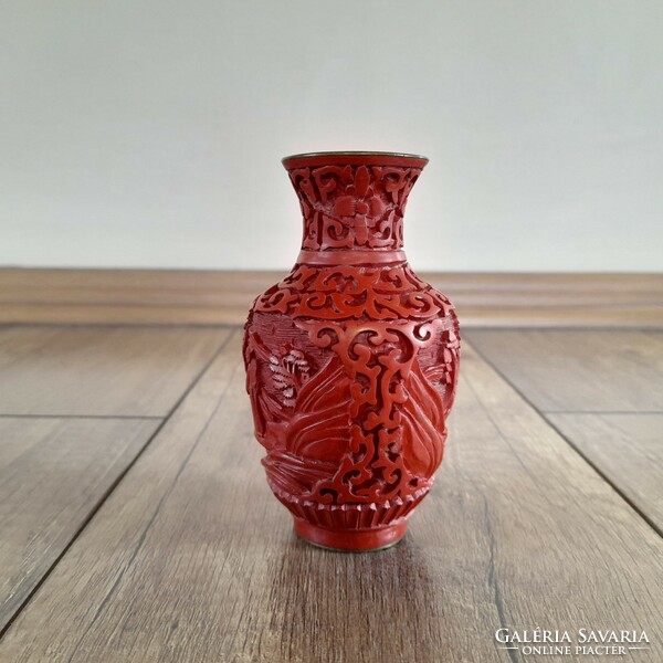 Old Chinese cinnabar vase with figures