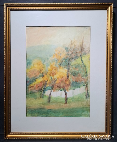 Autumn trees - watercolor landscape