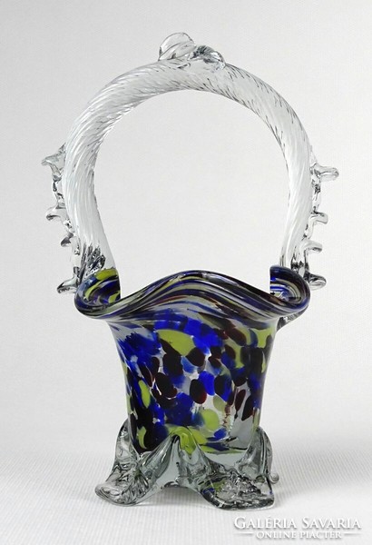 1M941 Fújt üveg BOHEMIA művészi üveg kosár 17.5 cm