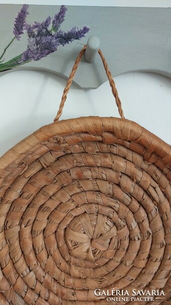 Retro, vintage wicker wall decoration bread basket, possibly a serving tray