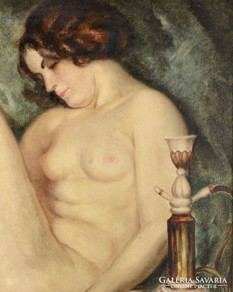 Rudolf Merényi: female nude smoking opium