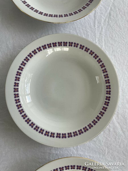 Retro, vintage 6 lowland porcelain plates with purple flowers, deep plate