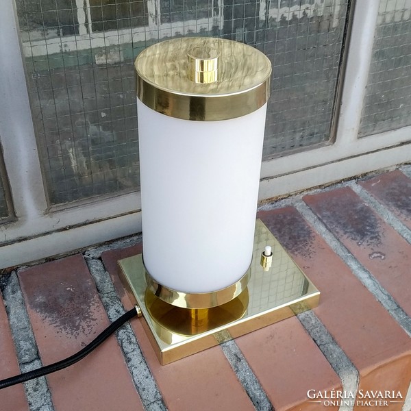 Bauhaus - art deco copper table tube lamp renovated - milk glass tube cover