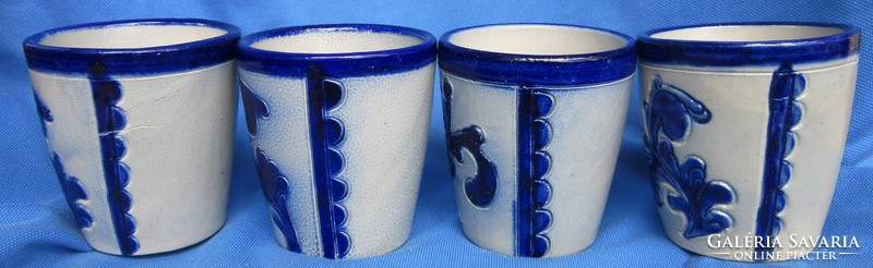 4 handcrafted, marked, salt-glazed drinking glasses, 7.5 cm high