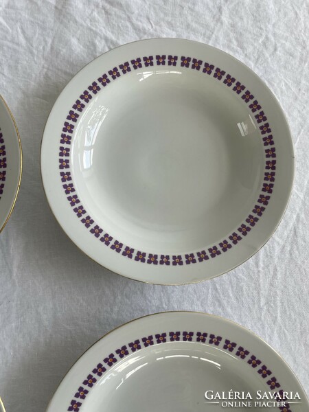 Retro, vintage 6db Alföldi porcelán lila virágos tányér, mélytányér