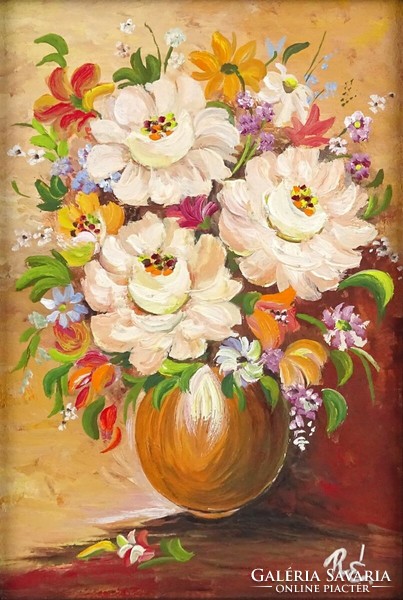 1M337 XXI. századi magyar művész : Asztali virágcsendélet