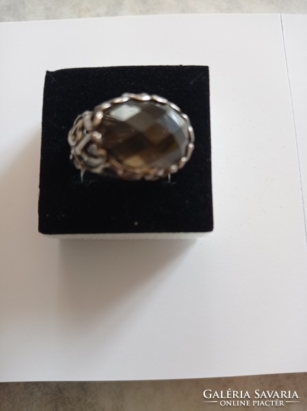 Smoky quartz silver ring 17.5-18 Mm