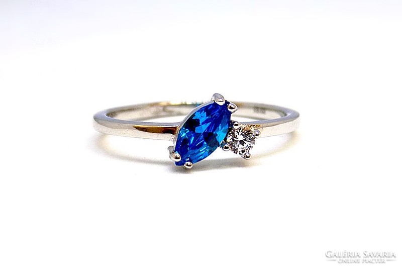 White gold ring with blue and white stones (zal-au117467)