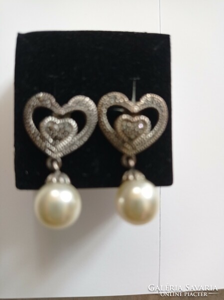 Old silver marcasite pearl earrings