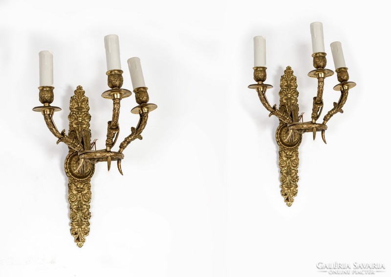 Pair of gold-plated wall arms with tendril decor