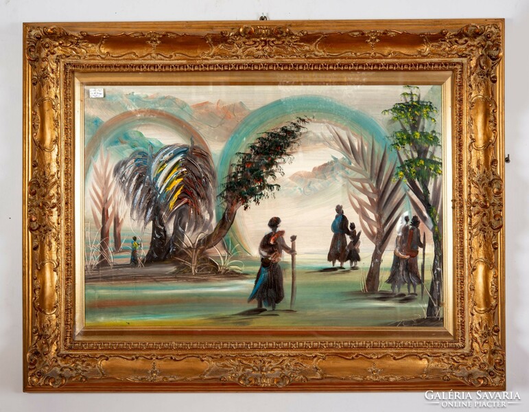 Mediterranean landscape in a gilded blonde frame