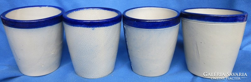 4 handcrafted, marked, salt-glazed drinking glasses, 7.5 cm high