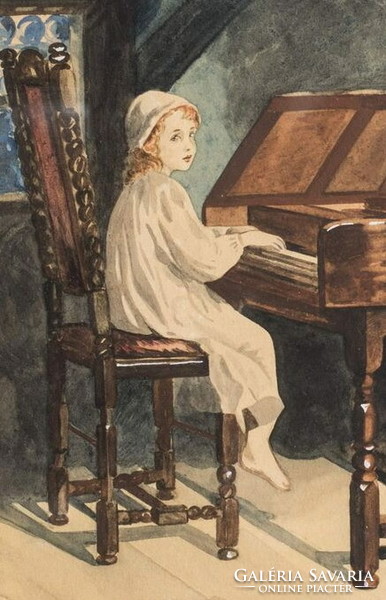 Little pianist girl painting