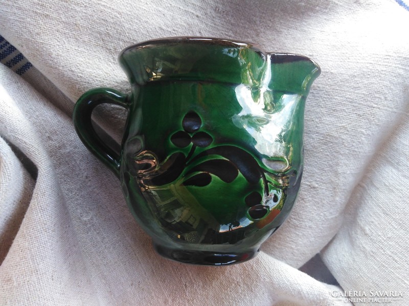 Picur kerámia kancsó - zöld mázas / kézműves