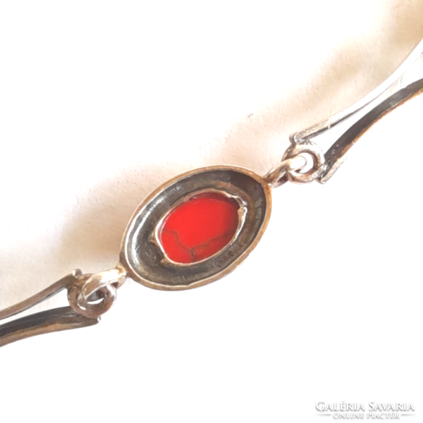 Old silver art deco bracelet with red stones