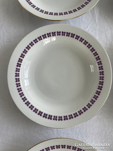 Retro, vintage 6db Alföldi porcelán lila virágos tányér, mélytányér