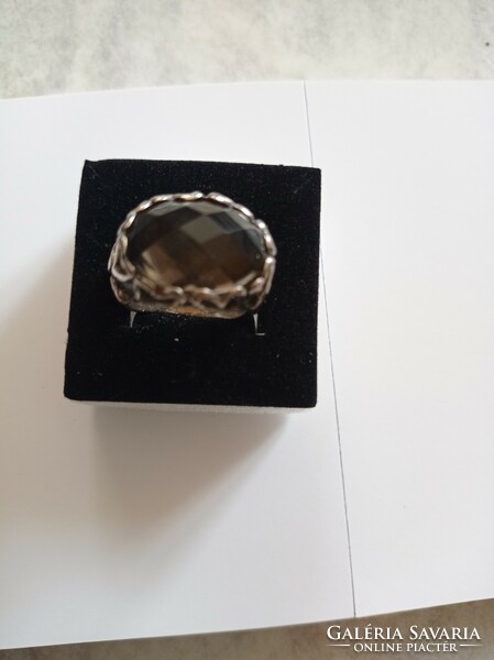 Smoky quartz silver ring 17.5-18 Mm