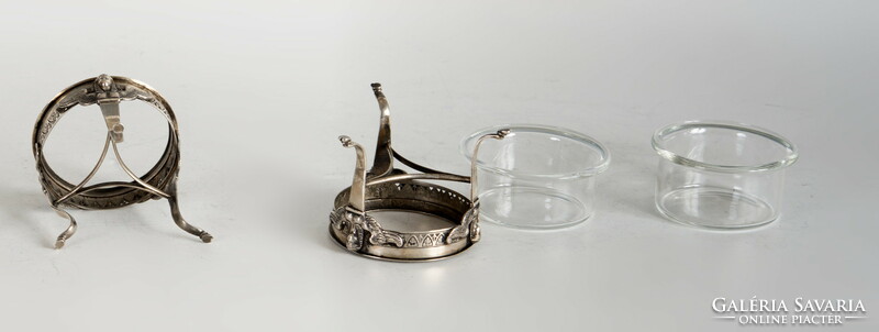 Silver empire style table salt and pepper holder in a pair