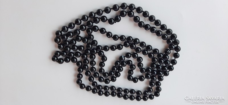 String of black glass beads knotted as vintage eyes, extra long