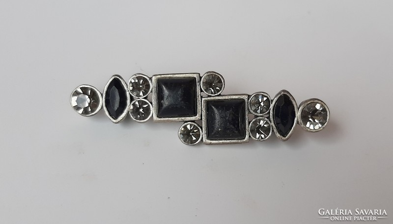 Vintage polished black stone brooch
