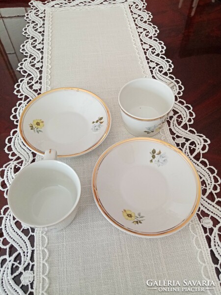Hollóháza porcelain coffee set: cup (4 pcs), saucer (10 pcs) and 1 pourer