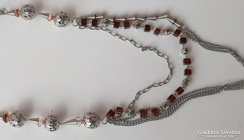 Vintage filigree long necklace with brown glass spacers
