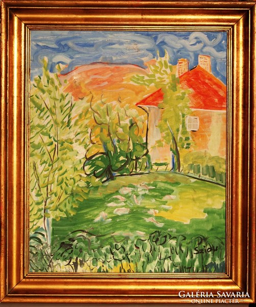 Szidu Szika Evdoxia: summer garden - oil painting framed